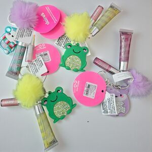 Claire’s Keychain Lip Gloss Set Pom Pom Glitter Frog Bear Cute Fun Gift Choose 1